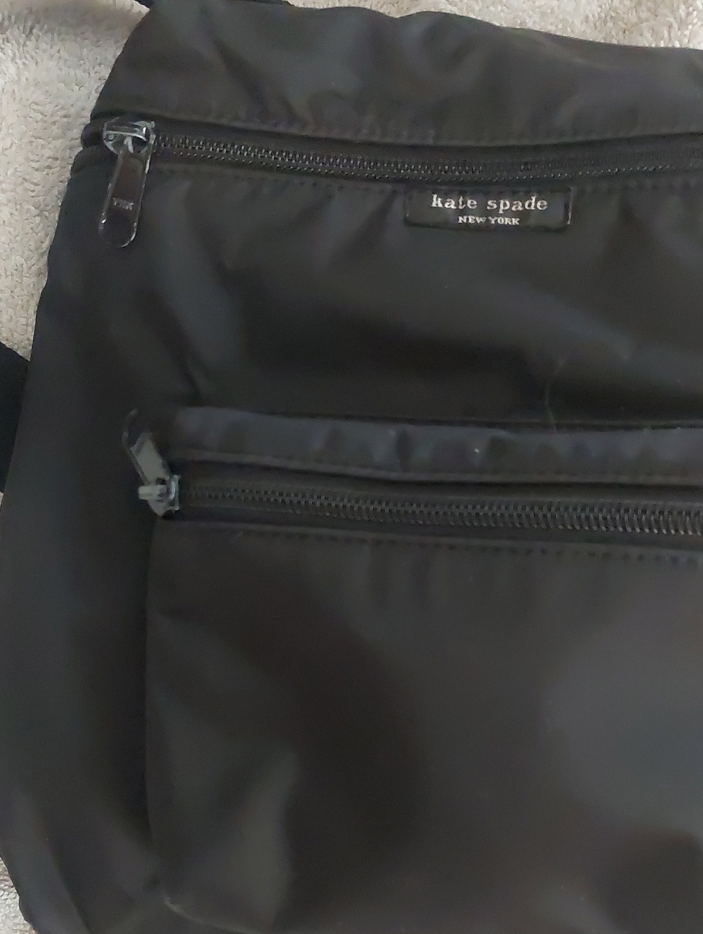 kate spade Black Nylon Backpack with Front Zip Pockets and Logo Plaque